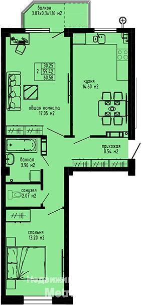 Компания 'ИнтерСтрой' предлагает приобрести просторную 2-комнатную квартиру в городе Алушта, в ЖК 'Семейный' по ул.... - 9