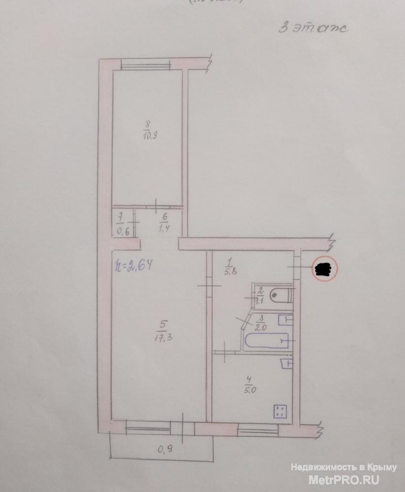 Продам 2К-КВАРТИРУ в Балаклаве на ул.Крестовского д.49  - общей площадью 44м2; жилая 28м2; кухня 5м2;  - на 3/5...