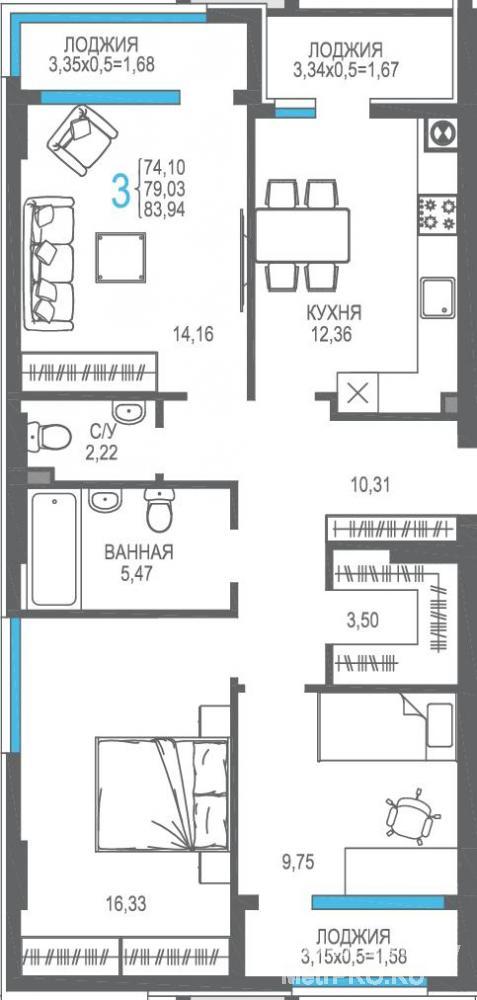 В продаже просторная 3-комнатная квартира в строящемся современном ЖК 'на Фонтанке'. Идеальная планировка квартиры,... - 2